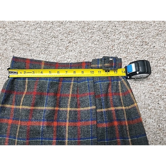 Talbots Vintage 80's USA Gray Red Blue Yellow Plaid Wool Wrap Skirt 6p 28x19 - Picture 9 of 12